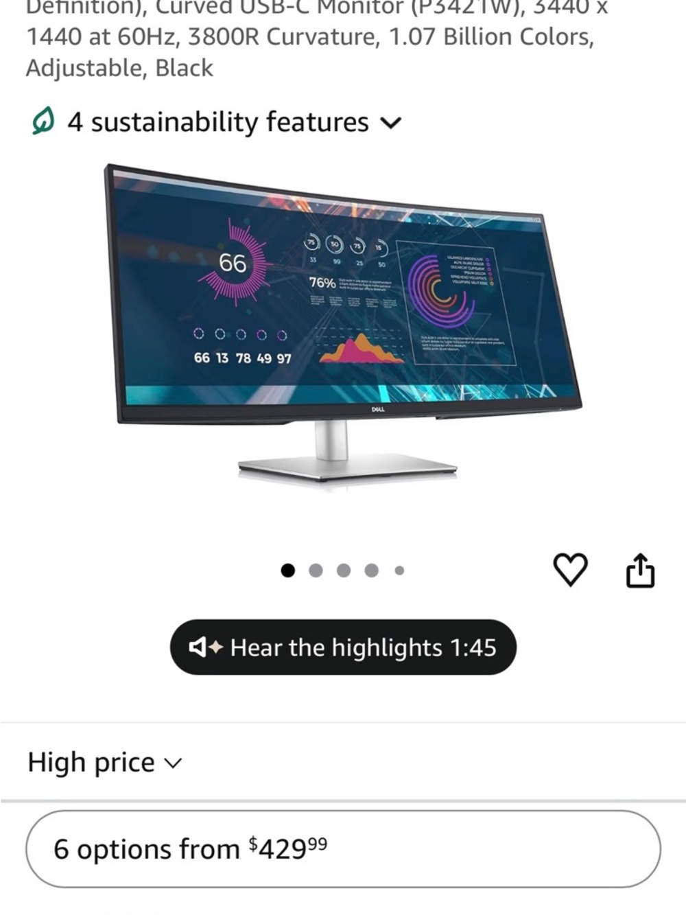 Dell Ultrawide Curved Monitor in Black and Silver